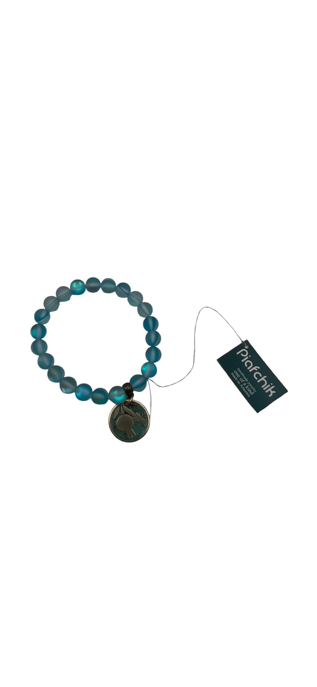 Teal Beaded Bracelet with Turquoise Patina Pomegranate Charm