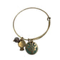 Brass Bracelet with Turquoise Patina, Marble Bead & Ornamental Charms