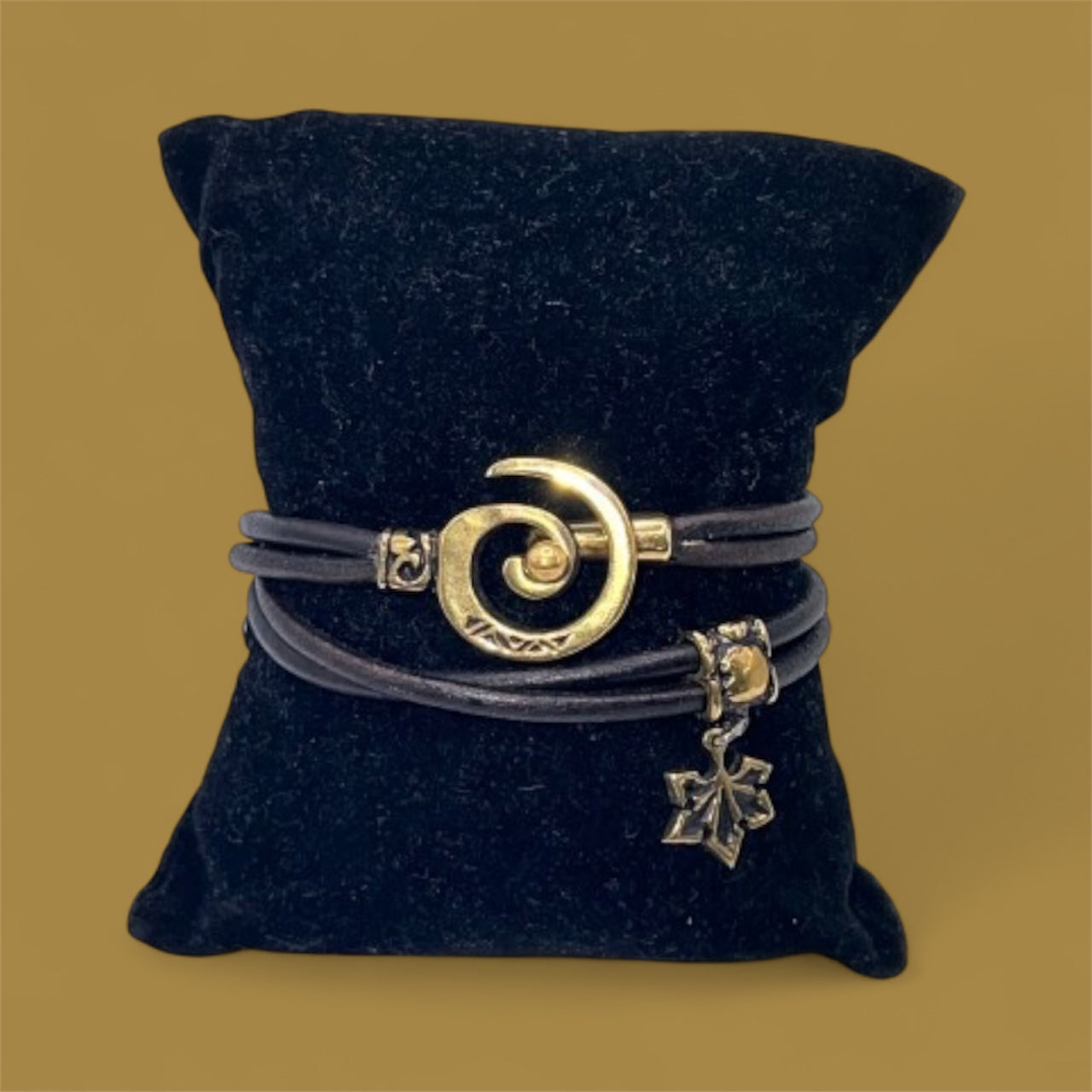 Brass Spiral Charm & leather braclet