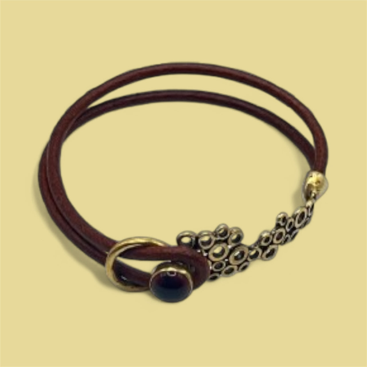 Leather & Brass Bubble Design Bracelet
