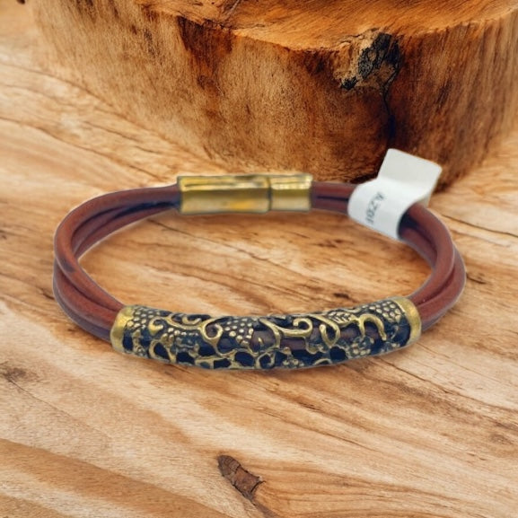 Grapevine Brass & Leather Bracelet