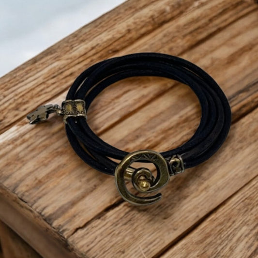 Brass Spiral Charm & leather braclet