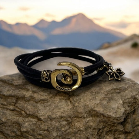 Brass Spiral Charm & leather braclet