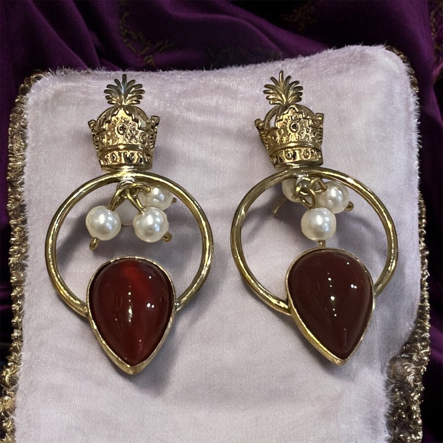Persian Crown Pearl and Agate Earrings