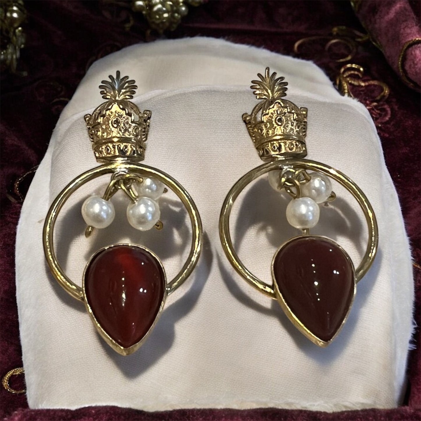 Persian Crown Pearl and Agate Earrings