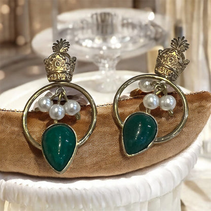 Persian Crown Pearl and Agate Earrings