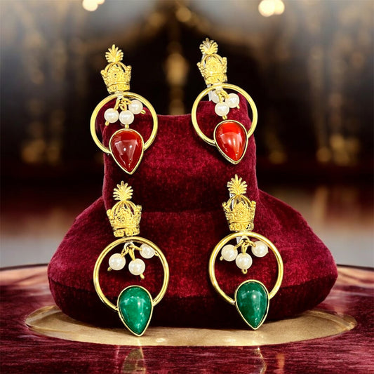 Persian Crown Pearl and Agate Earrings