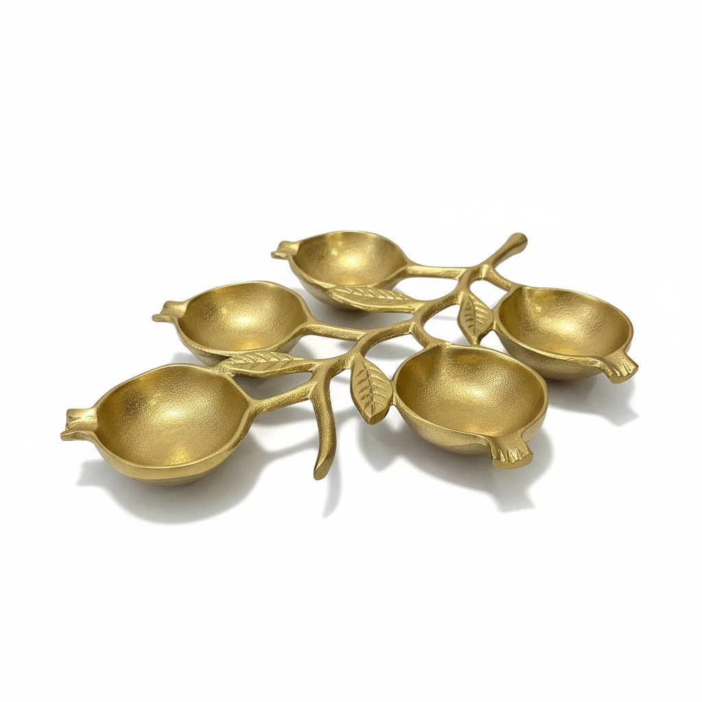 Textured Aluminum Gold 5-Pomegranate Branch Bowl