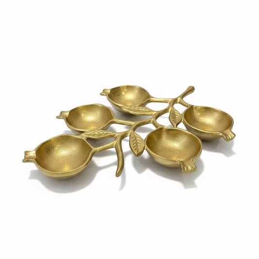 Textured Aluminum Gold 5-Pomegranate Branch Bowl