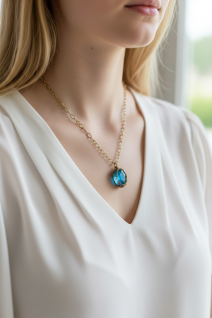 light blue oval necklace
