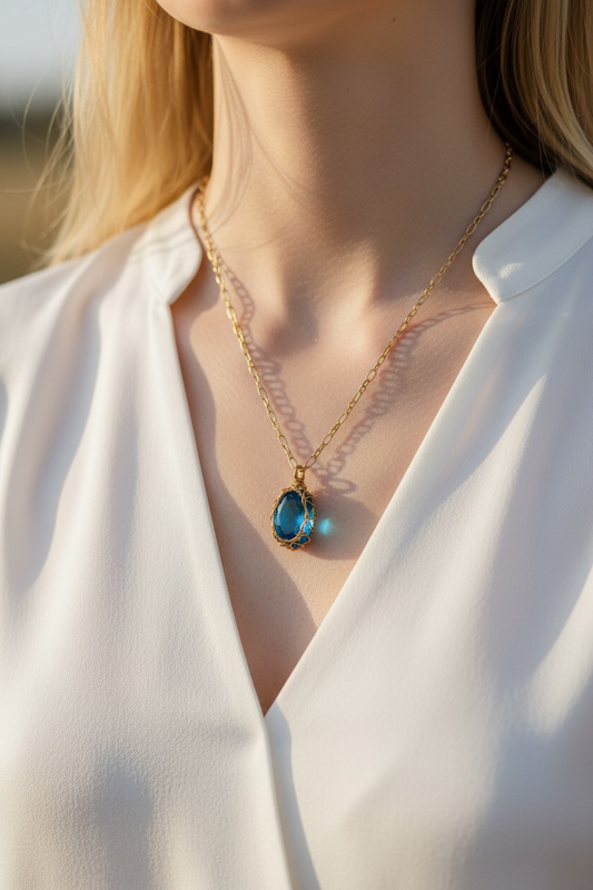 light blue oval necklace