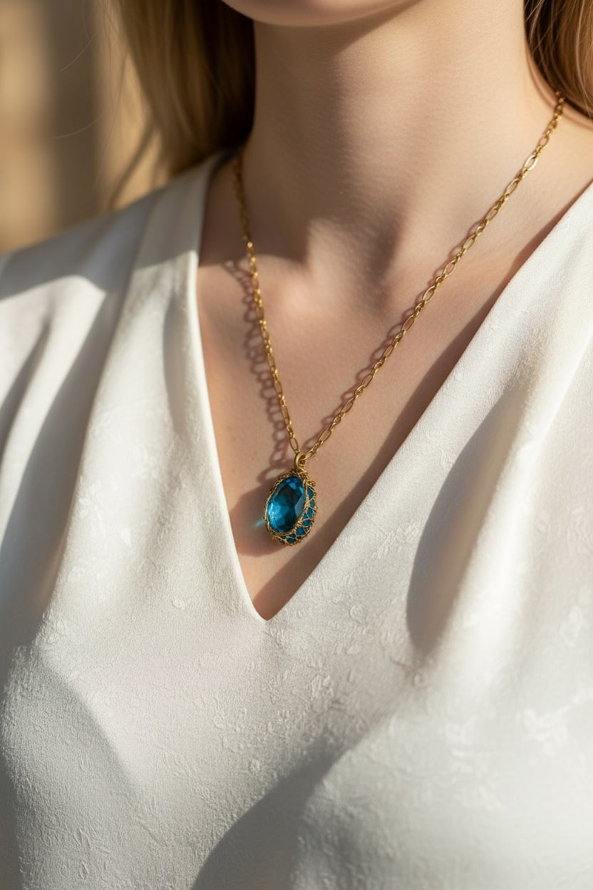 light blue oval necklace