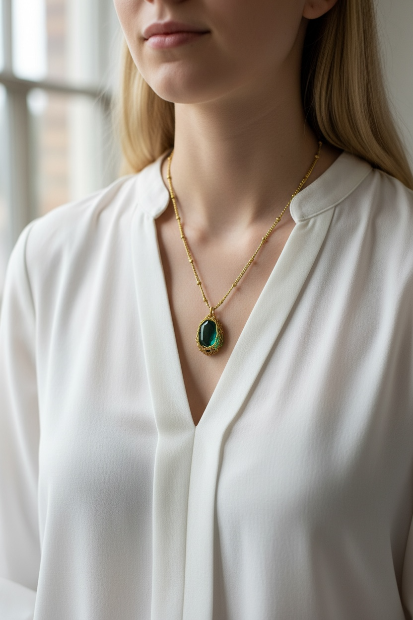dark green oval necklace
