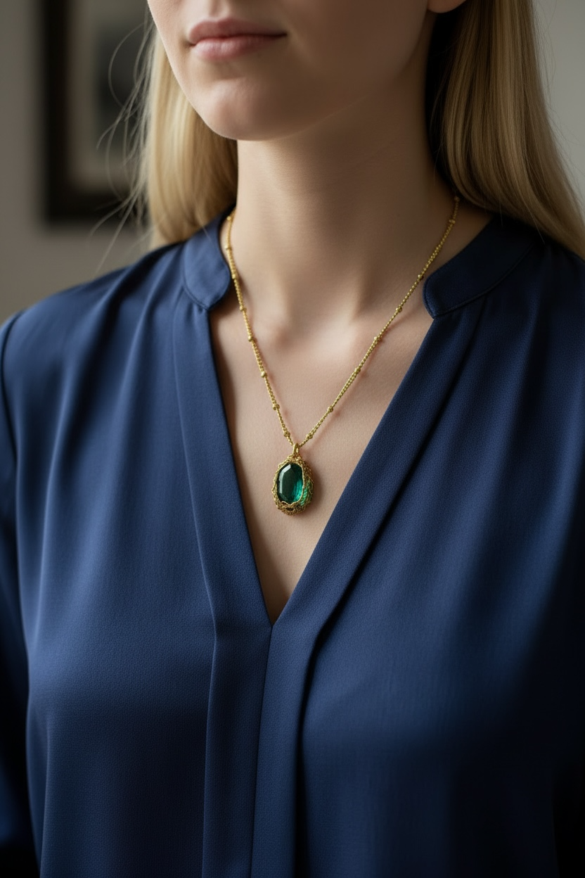 dark green oval necklace