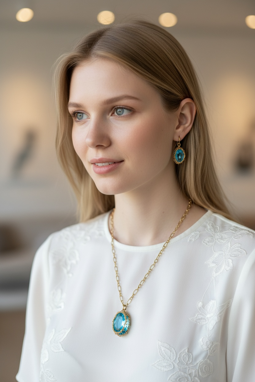 light blue oval necklace