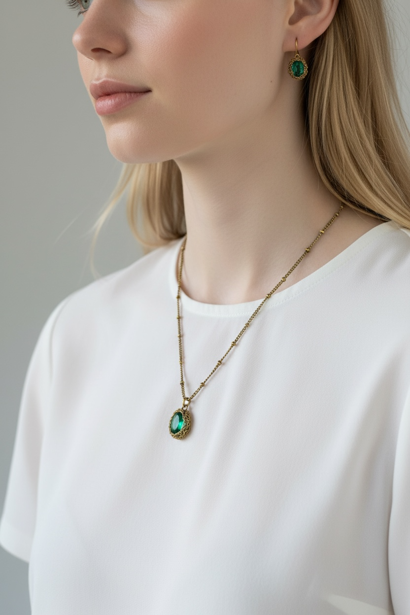 dark green oval necklace