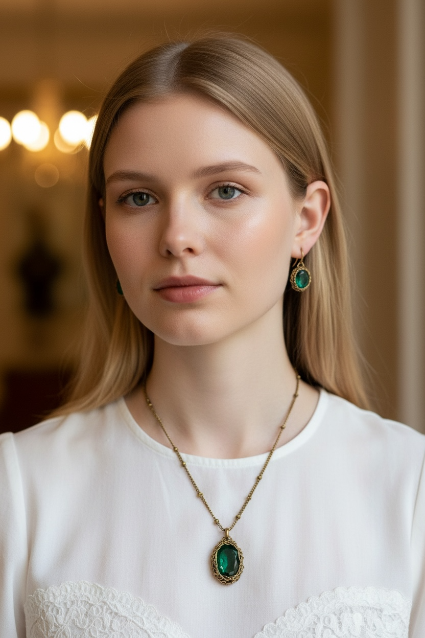 dark green oval necklace