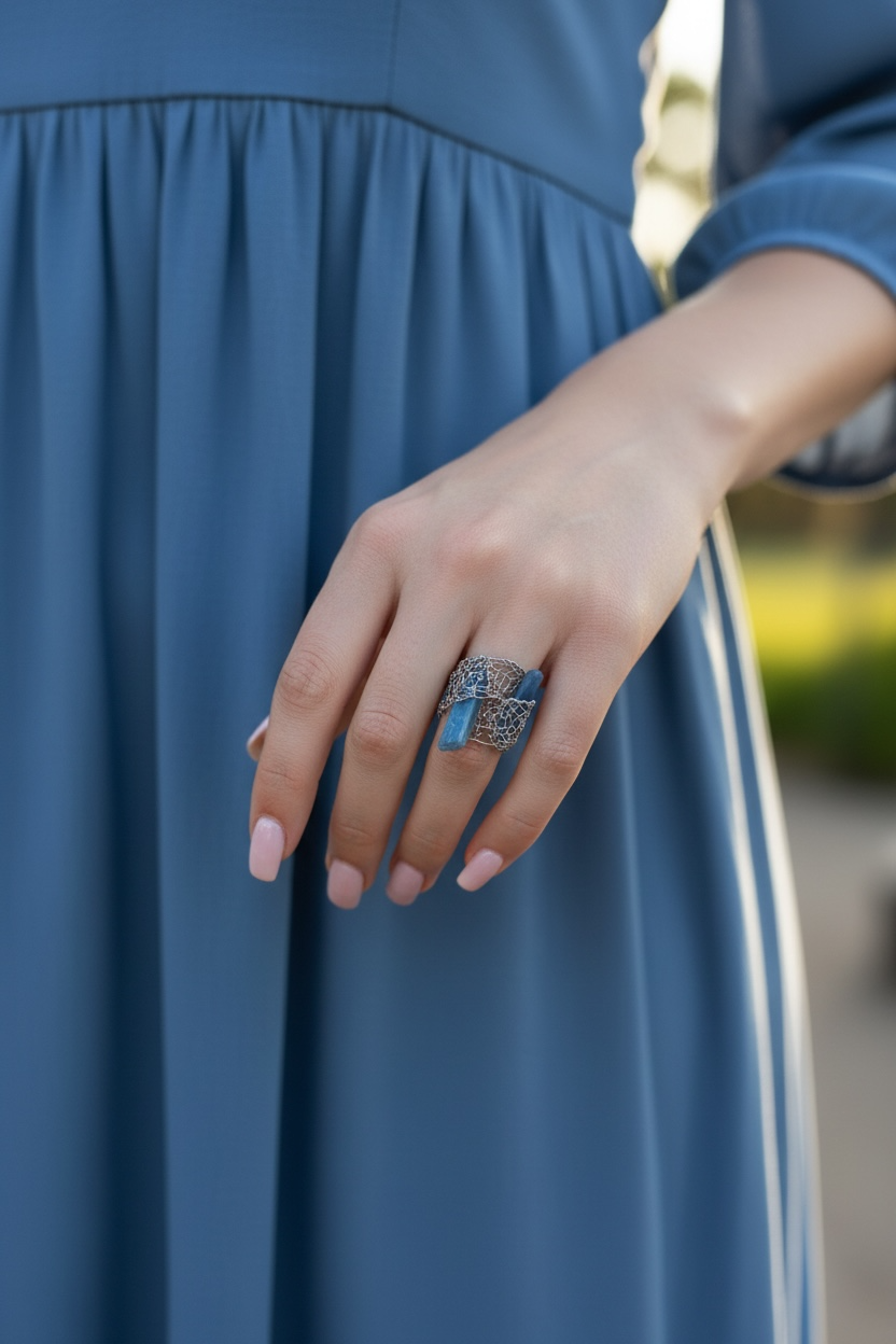 Silver Filigree Kyanite Statement Ring