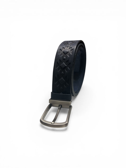 Eternity Armenian Embossed Leather Belt - Navy
