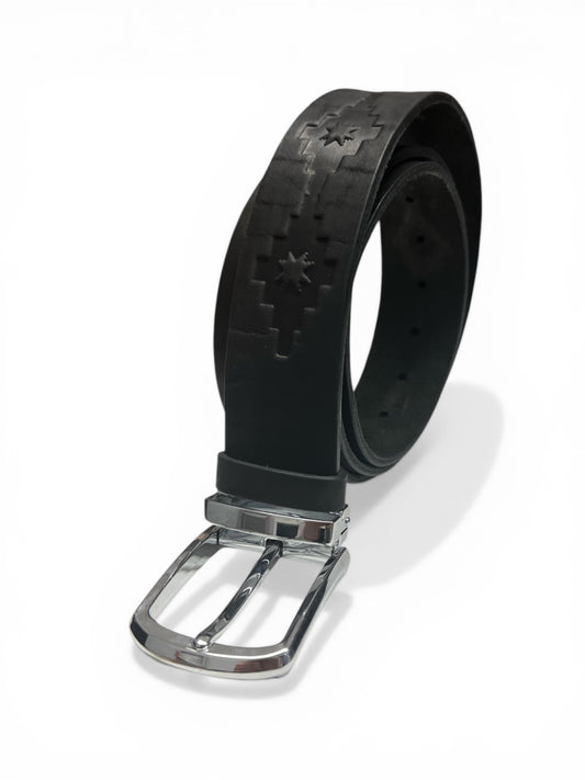 Eternity Black Armenian Pattern Leather Belt