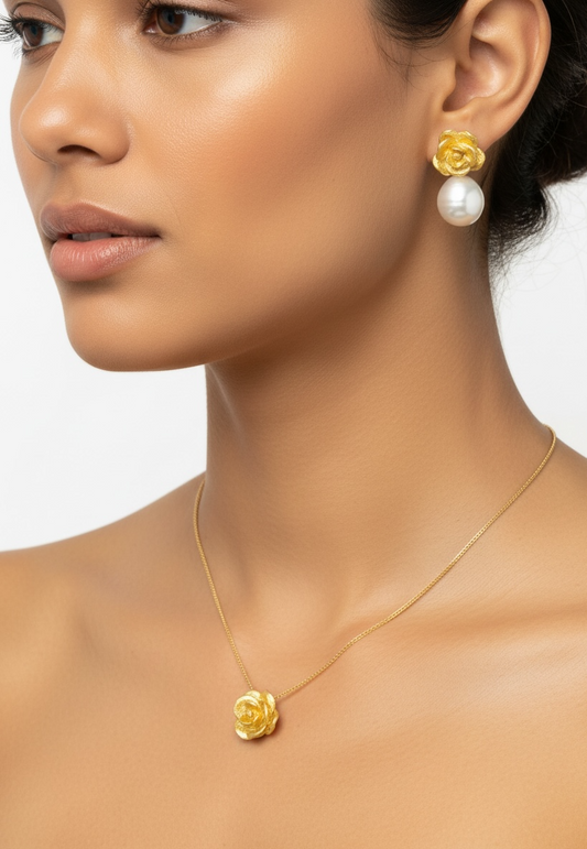 Golden Rose Pendant Necklace