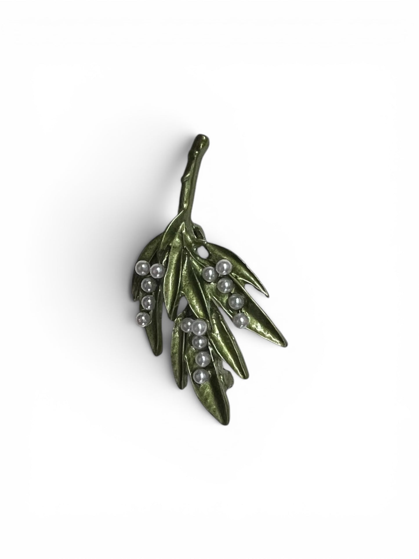 Pearl Olive Leaf Botanical Brooch Pin