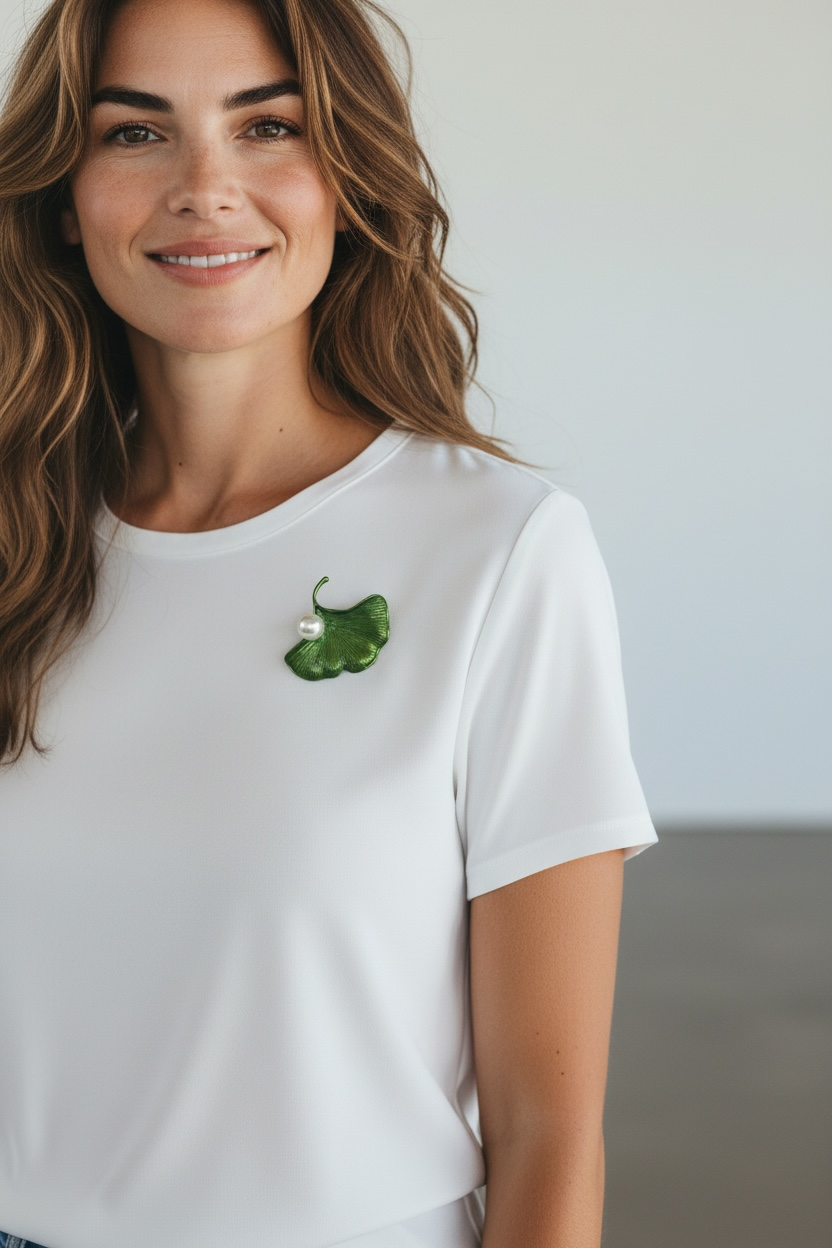 Ginkgo Leaf Pearl Brooch