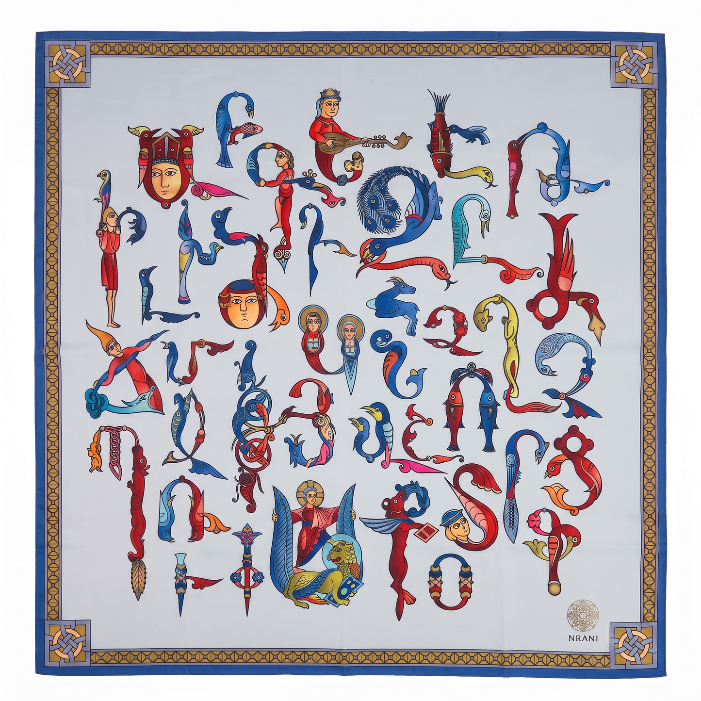 Trchnagir Armenian Alphabet Poly Silk Scarf 3