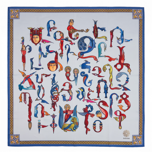 Trchnagir Armenian Alphabet Poly Silk Scarf 3