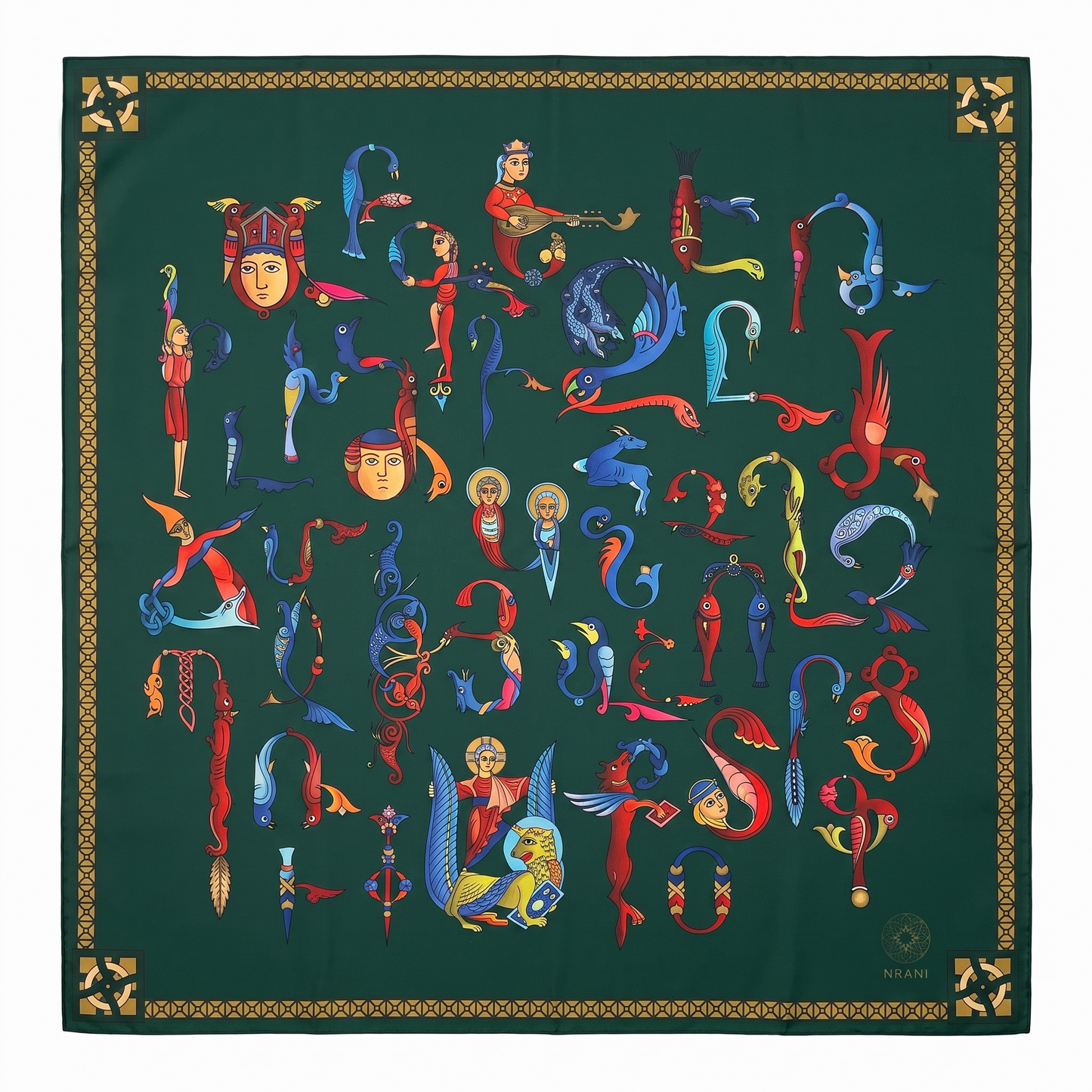 Trchnagir Armenian Alphabet Poly Silk Scarf 7