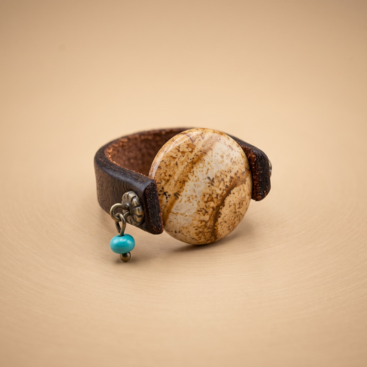Brown Leather Brown Stone Ring