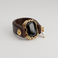 Brown Leather Black Gem Ring