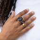 Brown Leather Black Gem Ring