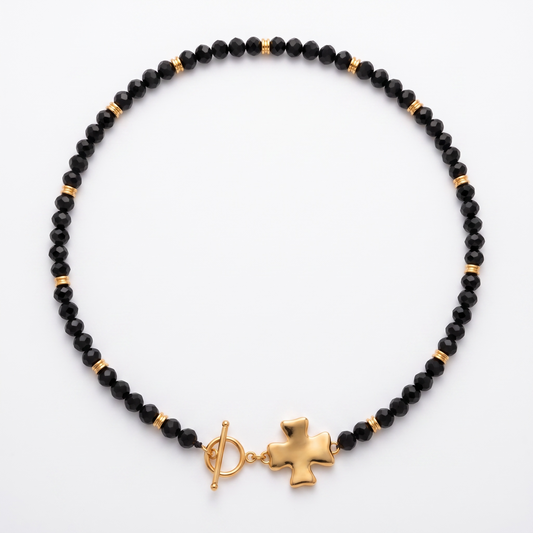 Black and gold cross necklace