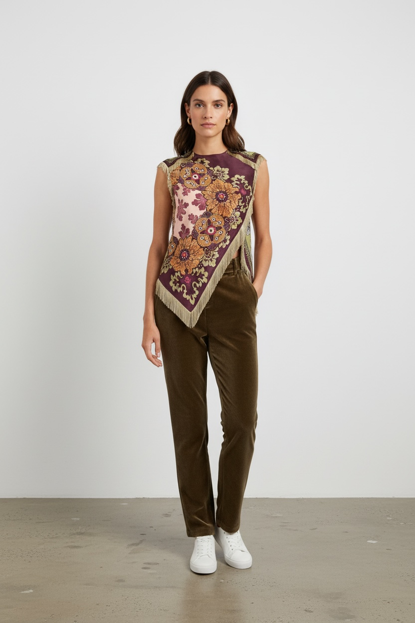 Asymmetrical Fringe Cross Top: WINE