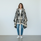 Print Toggle Front Cape Cardigan: BLACK / One Size