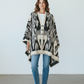 Print Toggle Front Cape Cardigan: BLACK / One Size