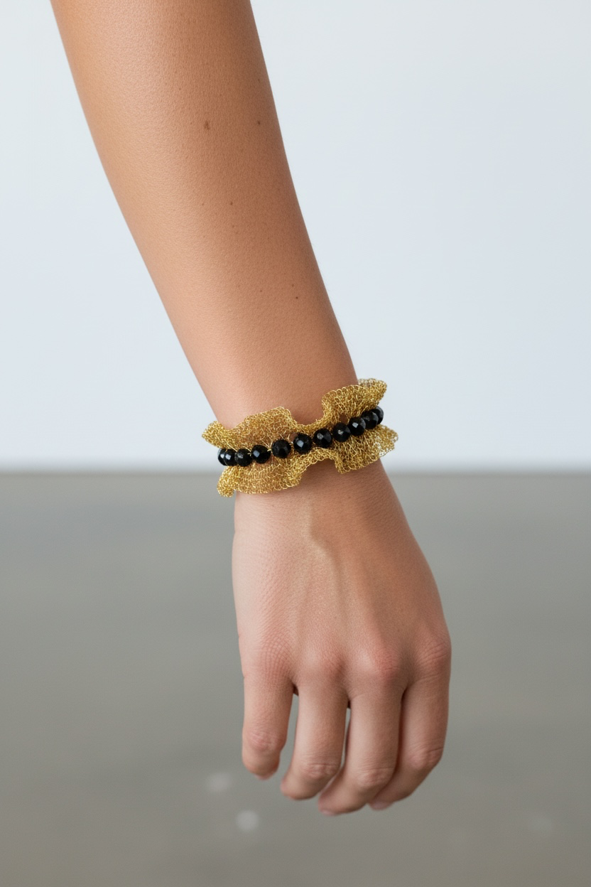 Black & Gold Nalu Maxi Handmade Crochet Bracelet