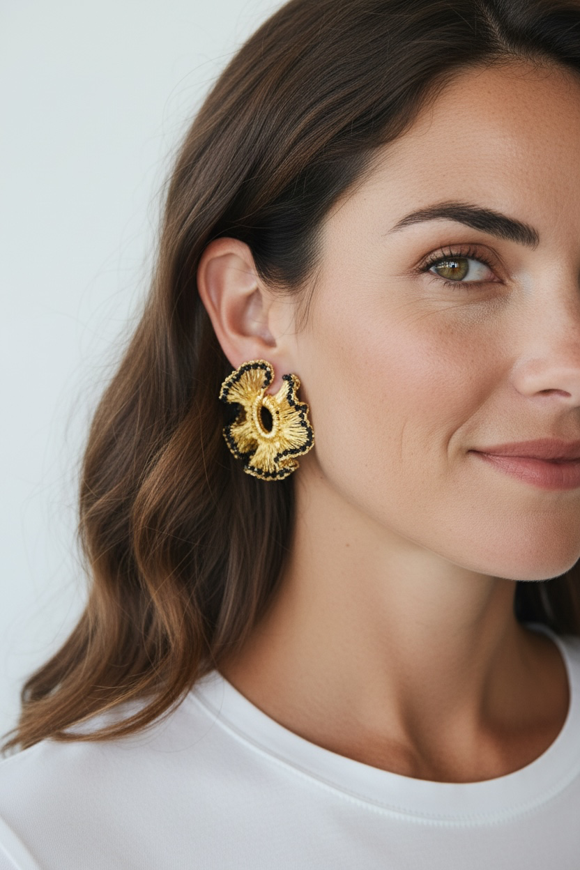 Black & Gold Rio Hoops Handmade Crochet Earrings