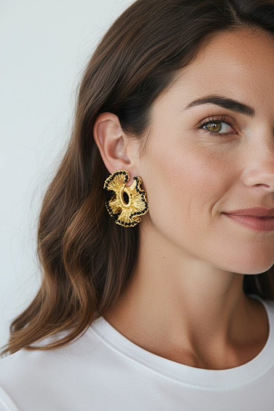 Black & Gold Rio Hoops Handmade Crochet Earrings
