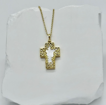 White Armenian Alphabet Cross Necklace