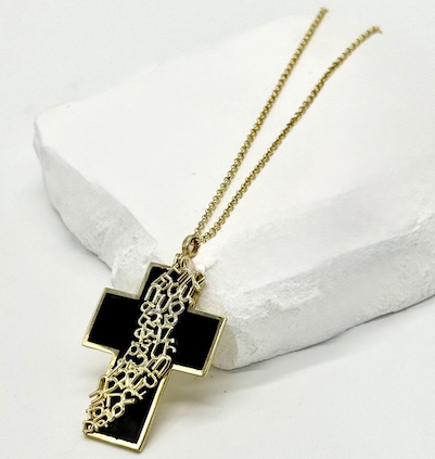 Black Armenian Alphabet Cross Necklace