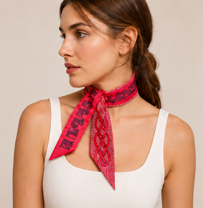Armenian Alphabet Burgundy Narrow Scarf