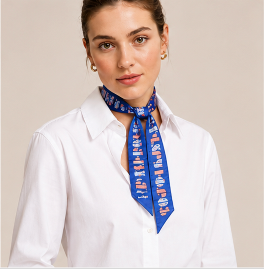 Armenian Alphabet Blue Narrow Scarf