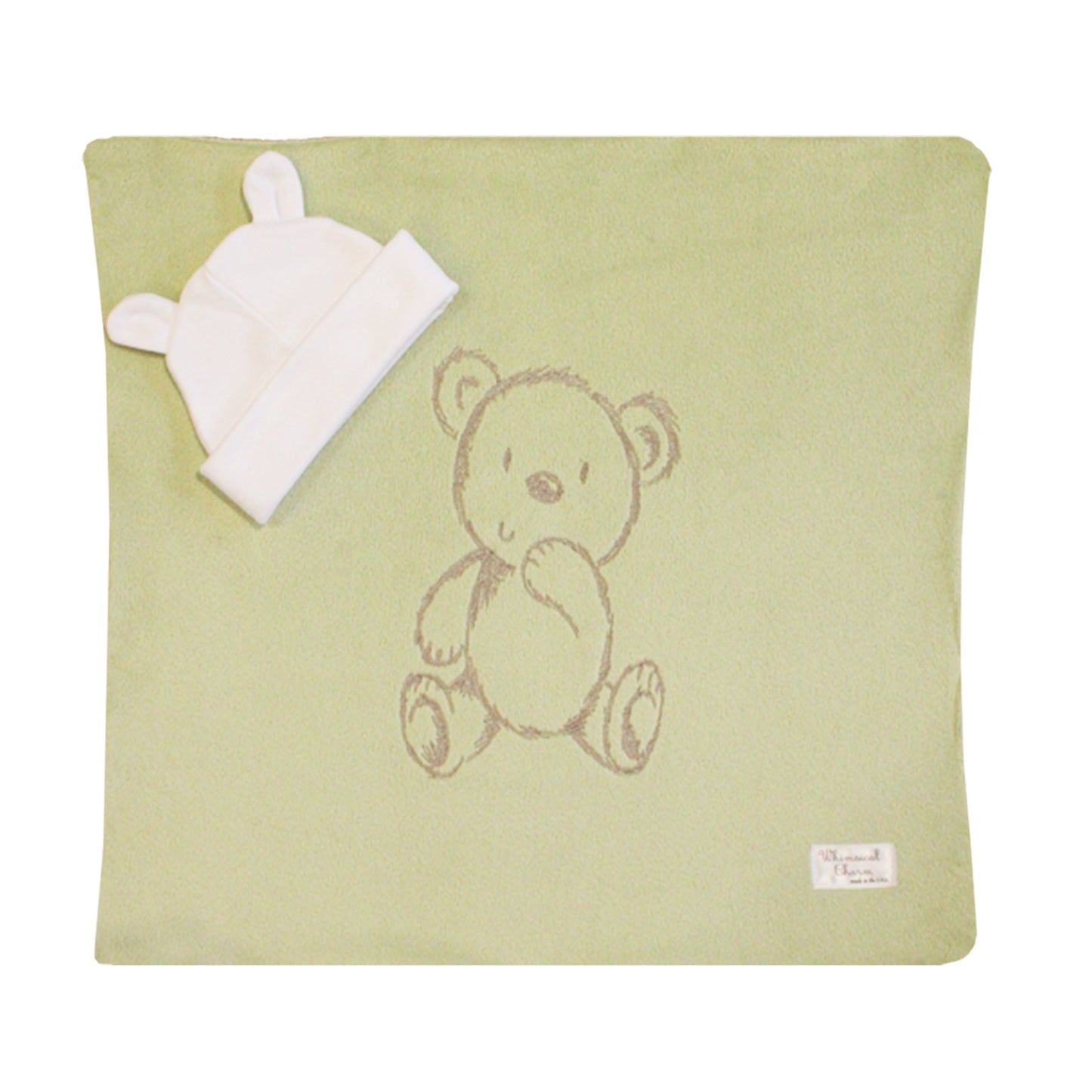Security Blanket with Beanie | Bear Embroidered