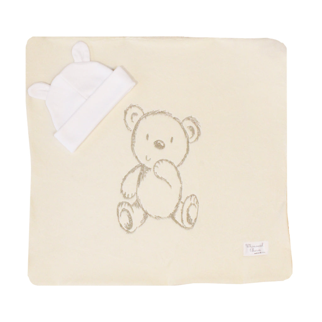 Security Blanket with Beanie | Bear Embroidered