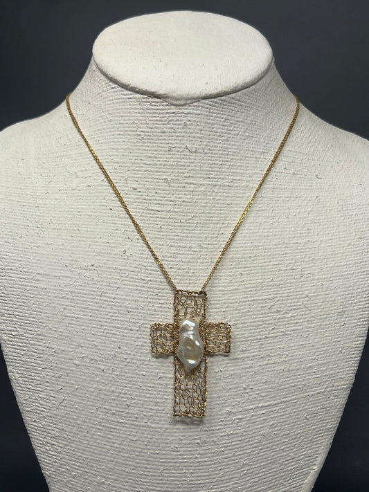 Freshwater Pearl Cross Necklace