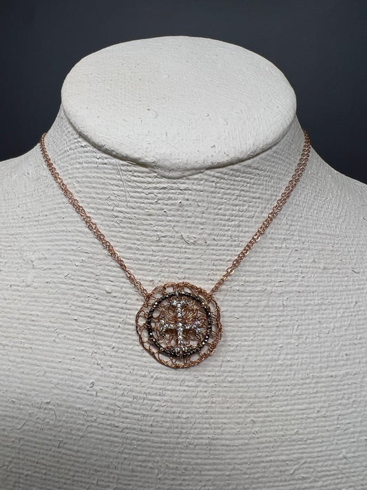 Rose Gold Woven Cross Necklace