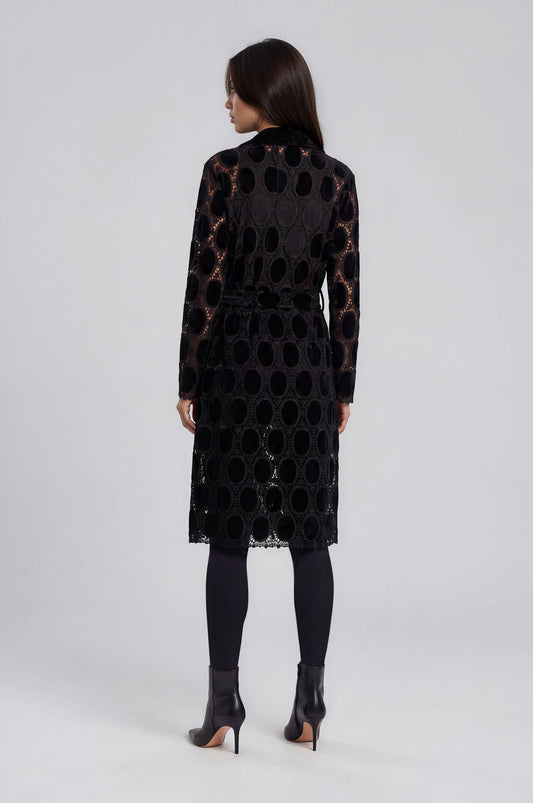 Velvet & Embroidered Lace Trench Coat