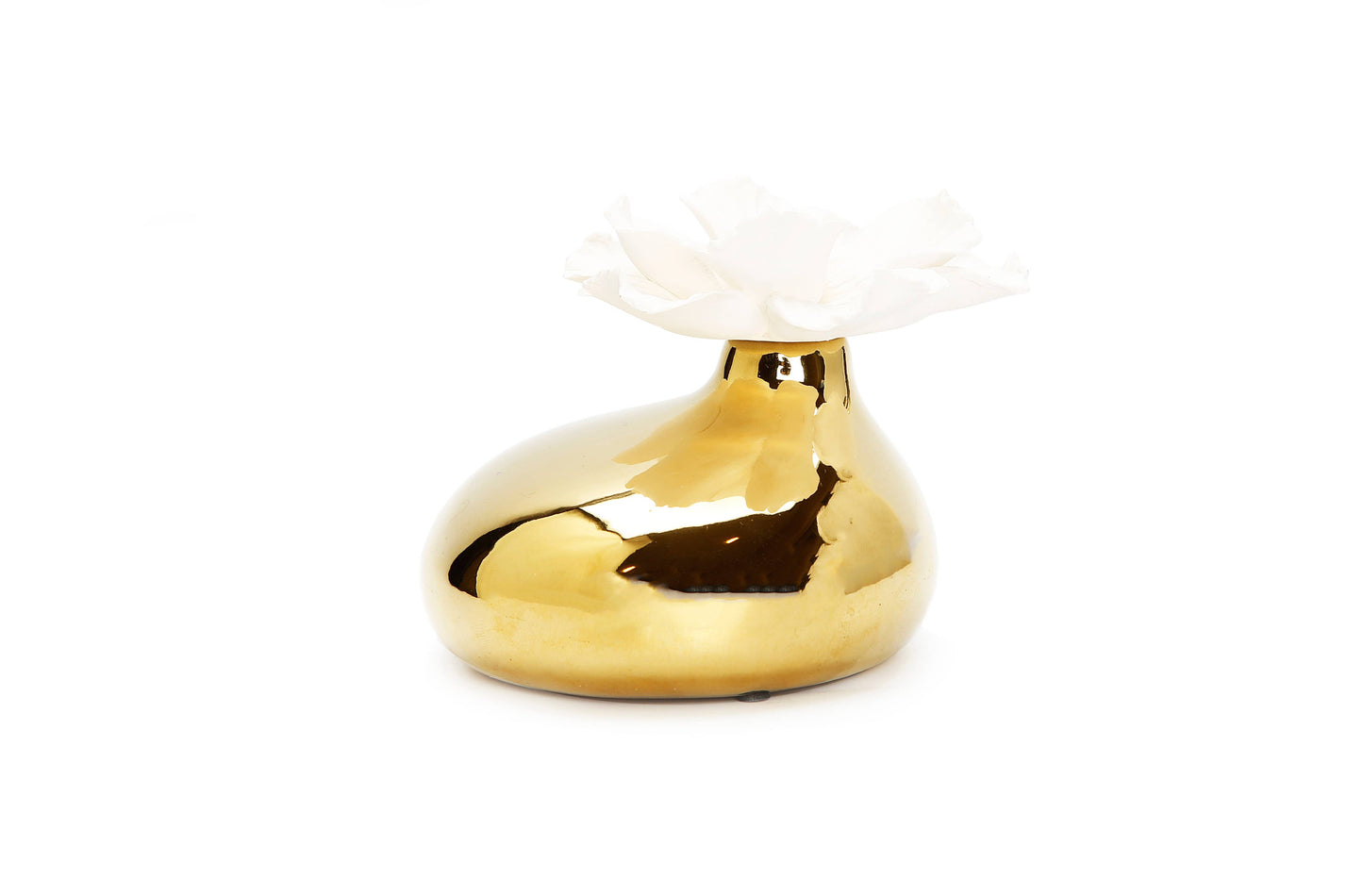 Gold Diffuser  with Dimensional White Flower, "Iris &Rose"